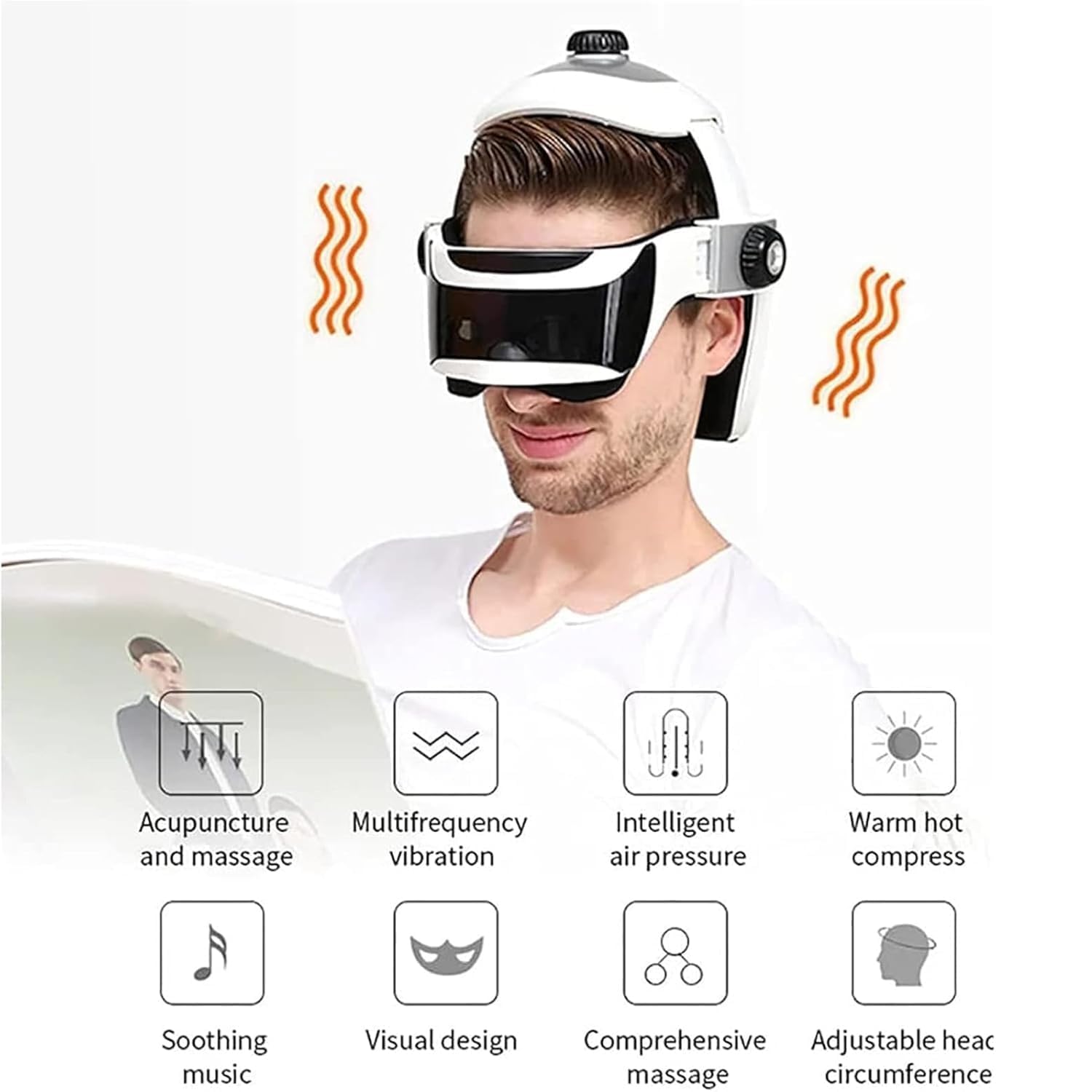 Elektryczny Kask Do Masażu Głowy, Przenośna Czapka Do Masażu Kasku Z Funkcją Wibracji, 10 Intensywności Wibracji I 42 ℃ Ciepły Kompres, 360 ° Owinięty Masaż Poduszką Powietrzną, Do Głębokiego Snu