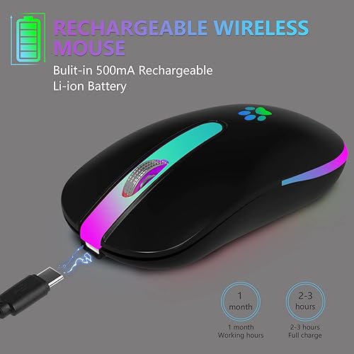 Miniatura 4 de FUWANG Ratón inalámbrico, recargable LED inalámbrico Bluetooth, portátil USB óptico 2.4G inalámbrico Bluetooth de dos modos con receptor USB y tipo c