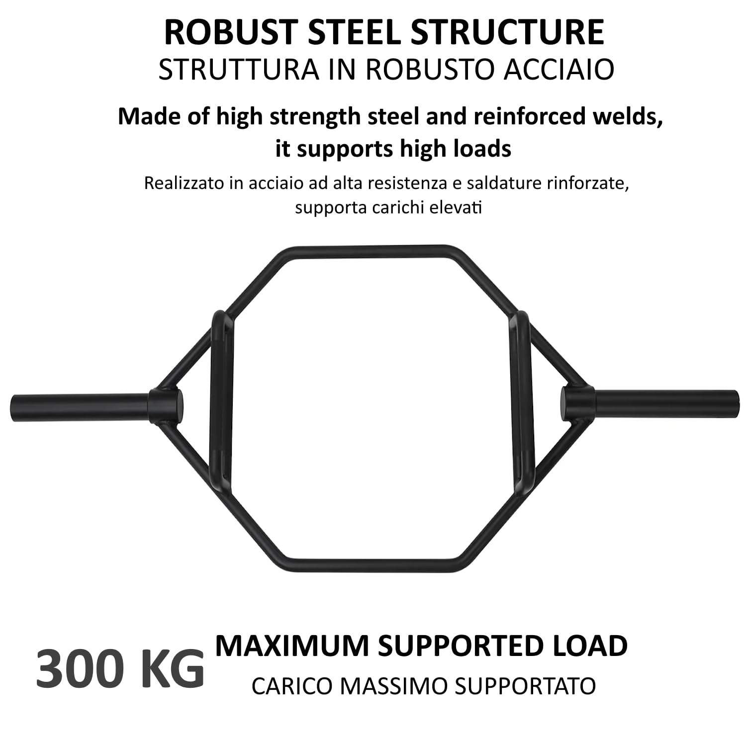 FFitness Bilanciere Esagonale Olimpico Trap Bar Barra Olimpica Hex Bar Compatibile con Dischi Ø50 mm Barra Esagonale per Alzata di Spalle e Stacchi da Terra