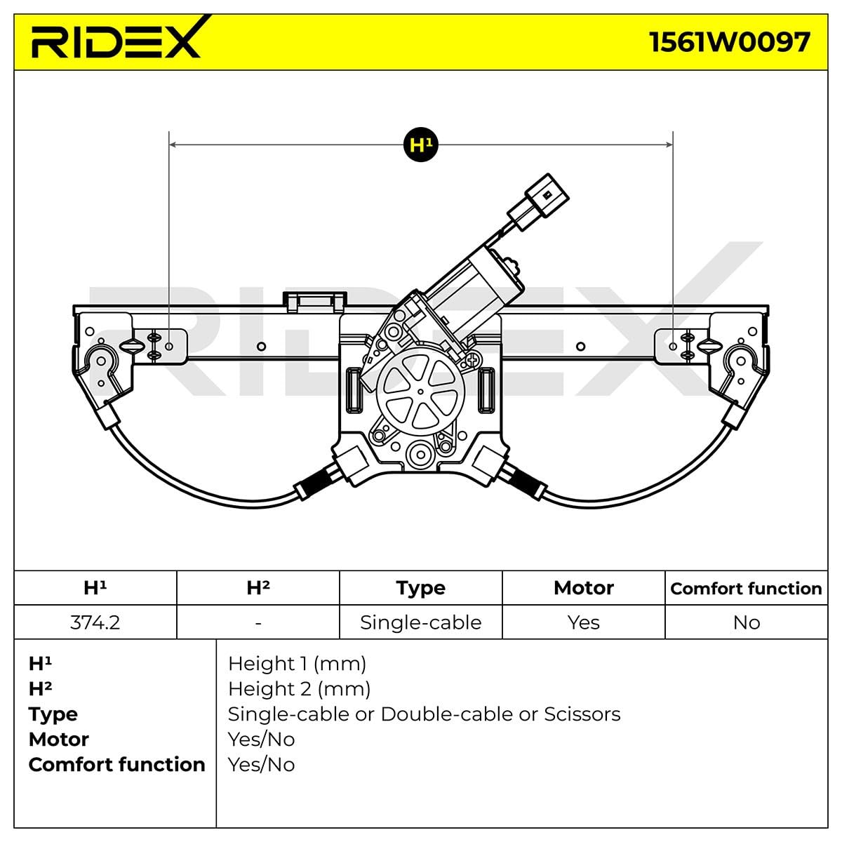 RIDEX 1561W0097 Alzacristallo elettrico anteriore Sinistra con motore elettrico Compatibilità con FIAT GRANDE PUNTO 199