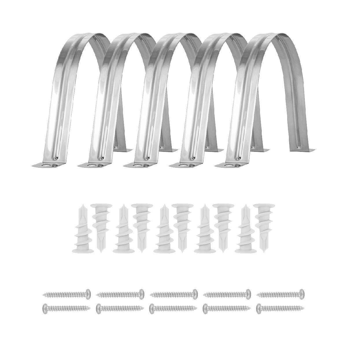 POWERTEC 70264 Stainless Steel Hose Hangers with Self Tapping Drywall Anchors and Screws, 2-1/2 inch, 5 Set