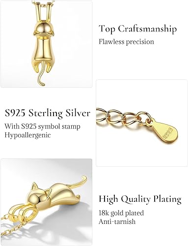 Miniatura 5 de Collares de gato SILVERCUTE para amantes de gatos, joyería de plata de ley S925 para mujer, colgante de gatito, collar de hueso de gato