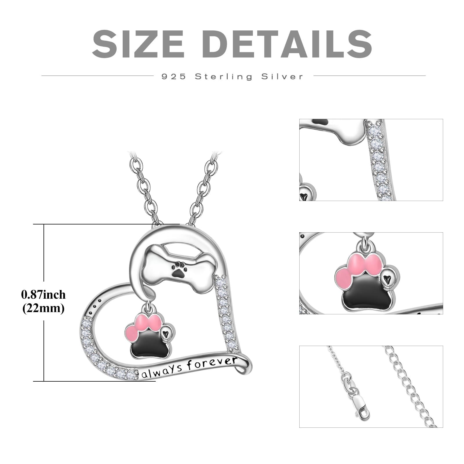 KINGWHYTE Dog Necklace 925 Sterling Silver Paw Print Necklace Heart Bone Necklaces Animal Jewellery for Women Pet Memorial Gifts for Dog Lovers Women - Image 4