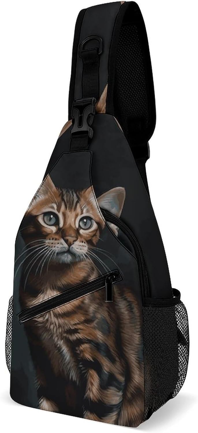 Bengal Cat Crossbody Bags Mini Sling Bag Fanny Chest Bag Travel Daypack Sling Backpack for Men Women