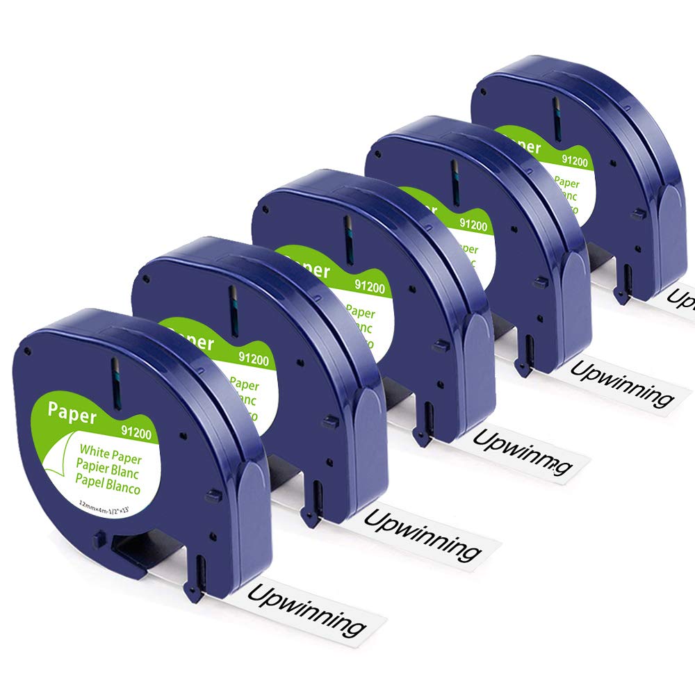Upwinning 5 x A91220 Replacement for Dymo Label Maker Refill White Paper 12mm x 4m, Replace for Dymo LetraTag Tape 91200 S0721510 for Dymo Letra Tag LT-100H LT-100T LT-110T XR QX50 200B Cartridge
