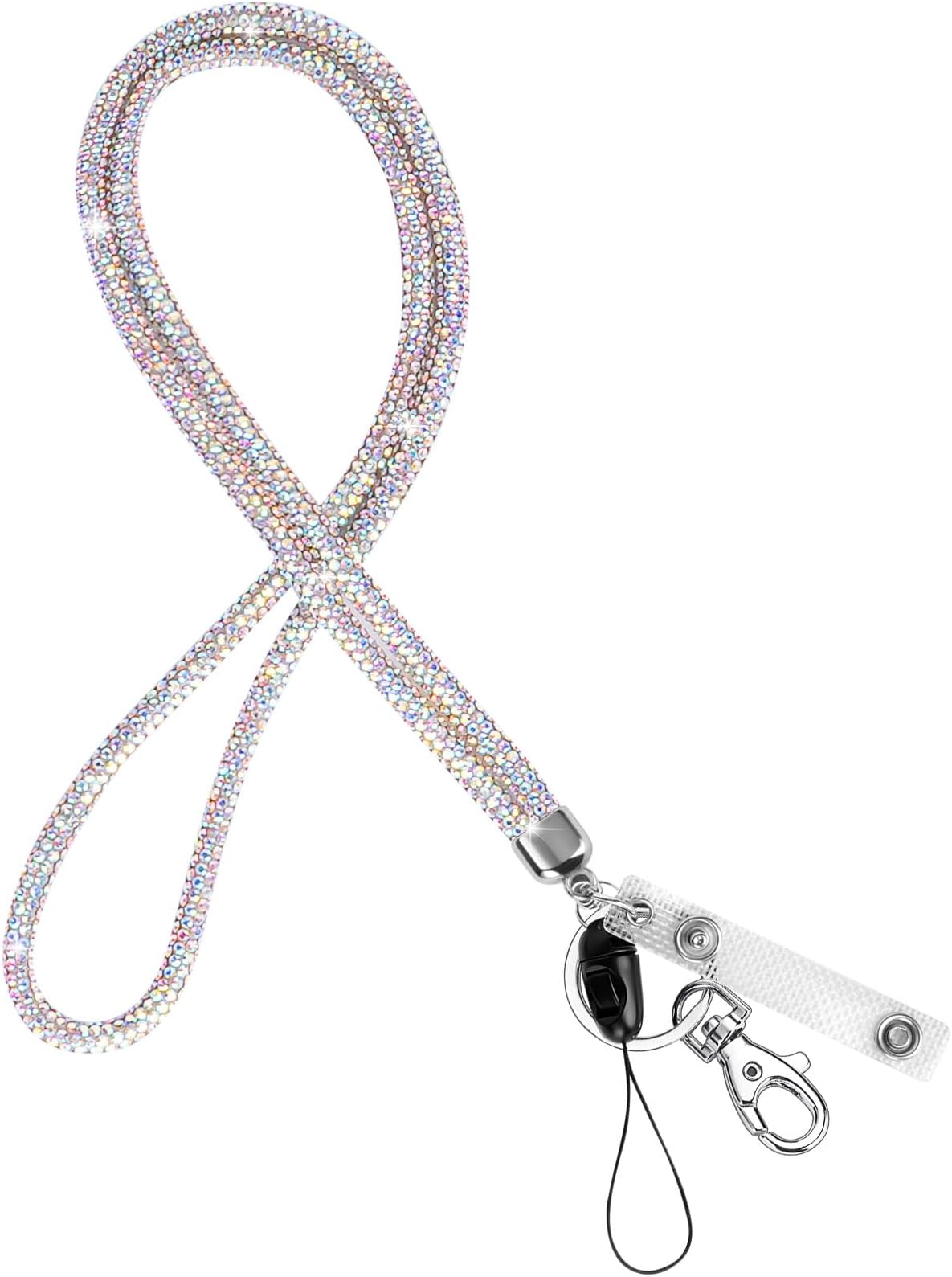 OFFCUP Lanyard Neck Strap, Crystal Lanyard, Badge Lanyards Keyring with Lobster Clasp Detachable Lanyards Bling Retractable ID Badge Holder for ID Badge Holder Keys Phone (Bright)