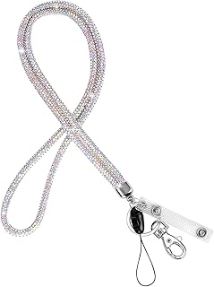 Vicloon Lanyard Neck Strap, Crystal Lanyard, Badge Lanyards Keyring with Lobster Clasp Detachable Lanyards Bling Retractable ID Badge Holder for ID Badge Holder Keys Phone (Bright)