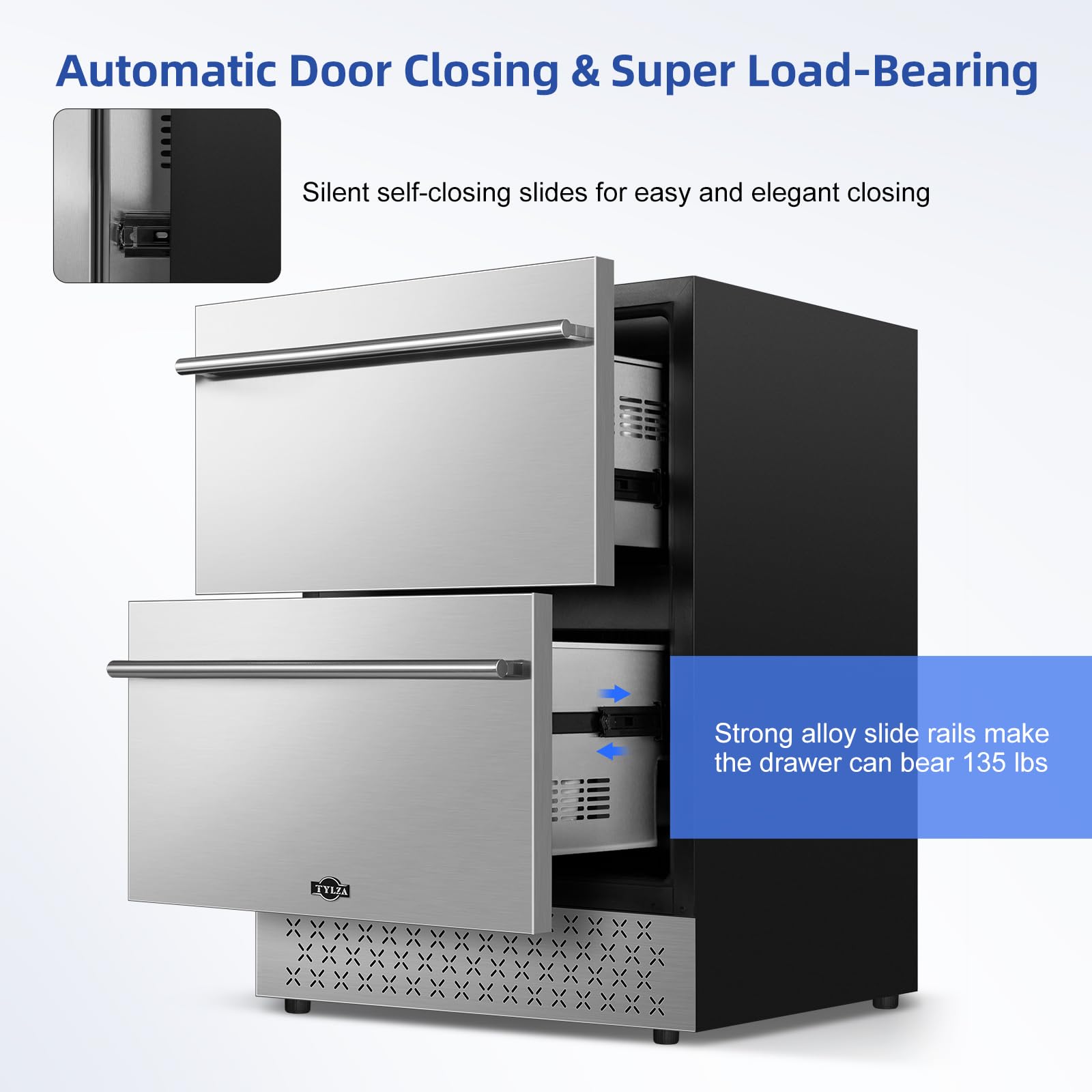 Tylza 24 Inch Under Counter Drawer Fridge, Built-in Beverage Refrigerator for Home and Commercial Use, Stainless Steel Door, Fast Cooling, Low Noise, 37-65 °F on Fridge.com