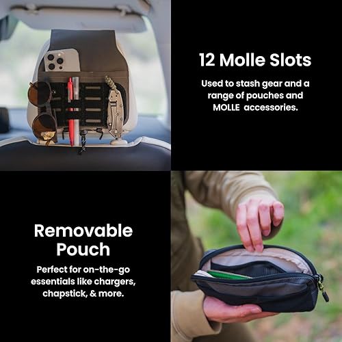 Miniatura 7 de Luno Organizador universal para reposacabezas  Almacenamiento para reposacabezas de coche con 5 bolsillos, bolsa Molle extraíble y almacenamiento