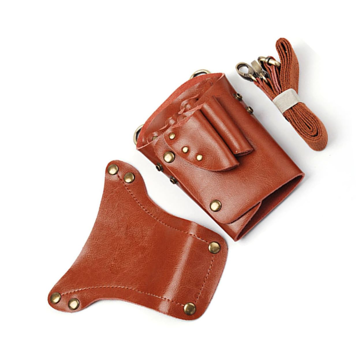 Paquet Banane avec Ceinture Porte-outils en Cuir Marron pour Coiffeurs Étui Ciseaux Coiffure Multifonction Organisation Pratique en Salon de Coiffure