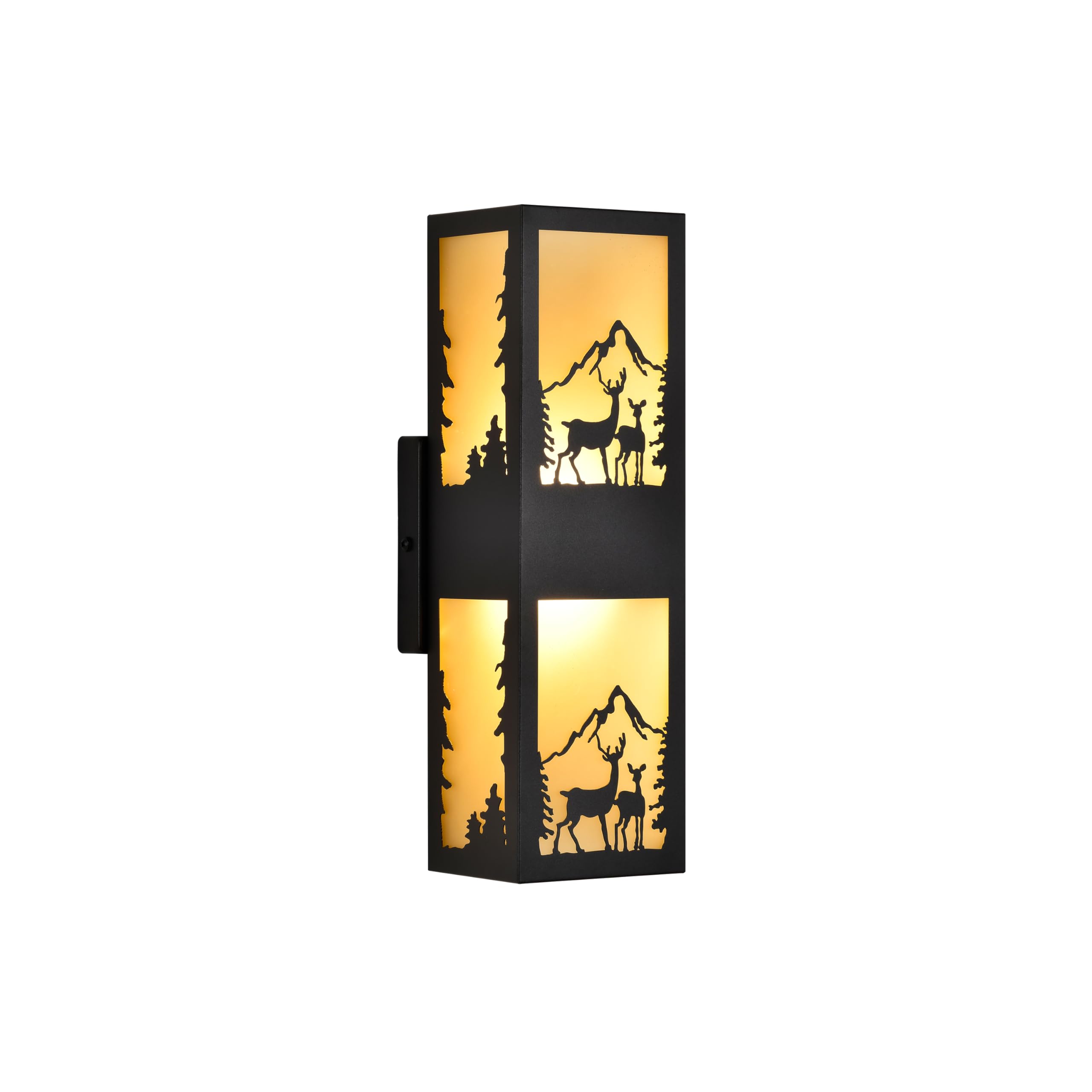 Rustic Farmhouse LED Outdoor Wall Light with Deer Pattern and Amber Lampshade Hard Wired Waterproof Up-and-Down Lighting for