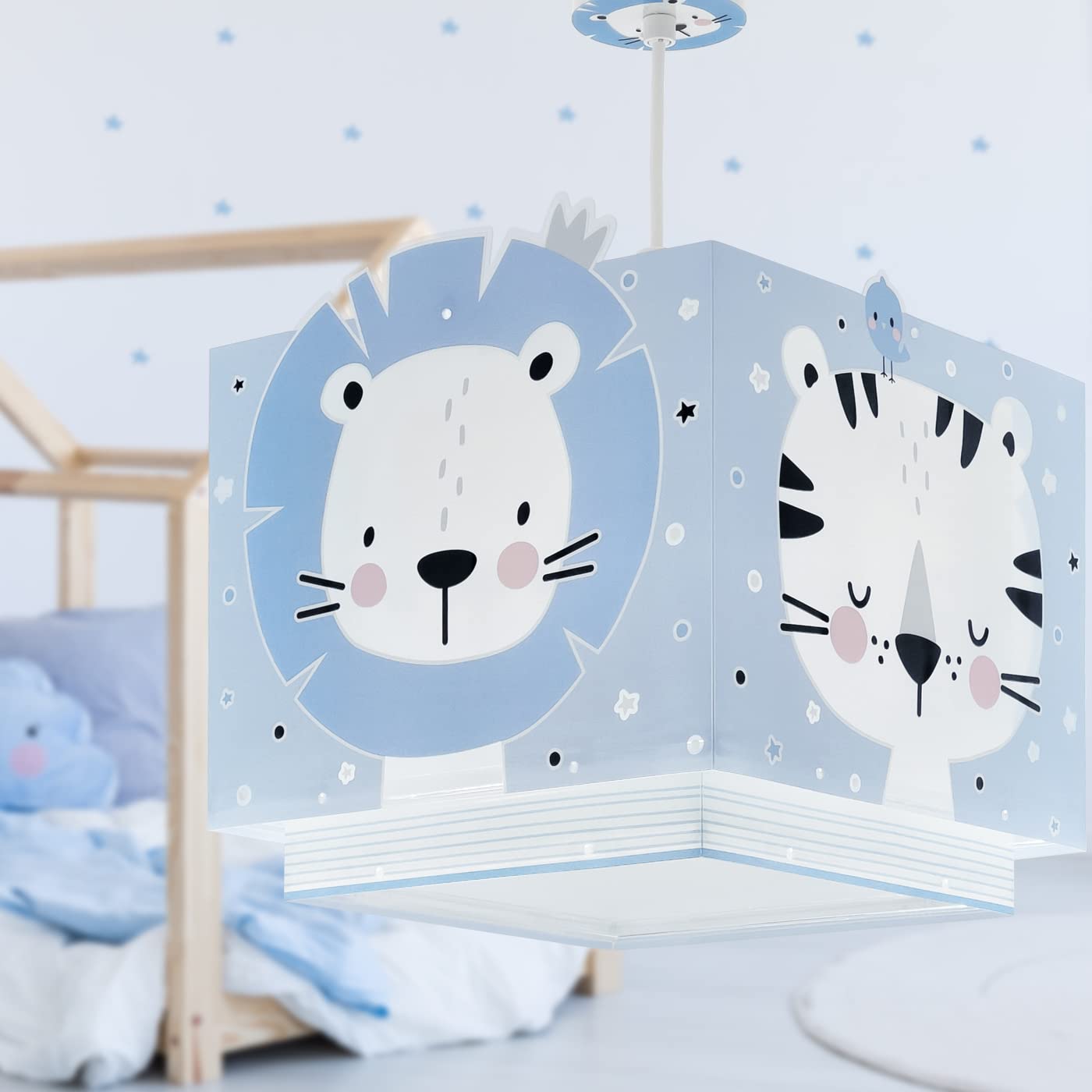 Dalber Lampada da soffitto per bambini Baby Jungle blu Jungle Orso Leone Tigre Coniglio