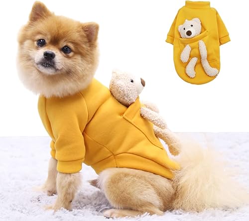 Ropa de invierno para perro, sudadera de cuello alto para perro, suéter para mascotas, bolsillos a rayas, camisas de oso, trajes de gato, ropa de