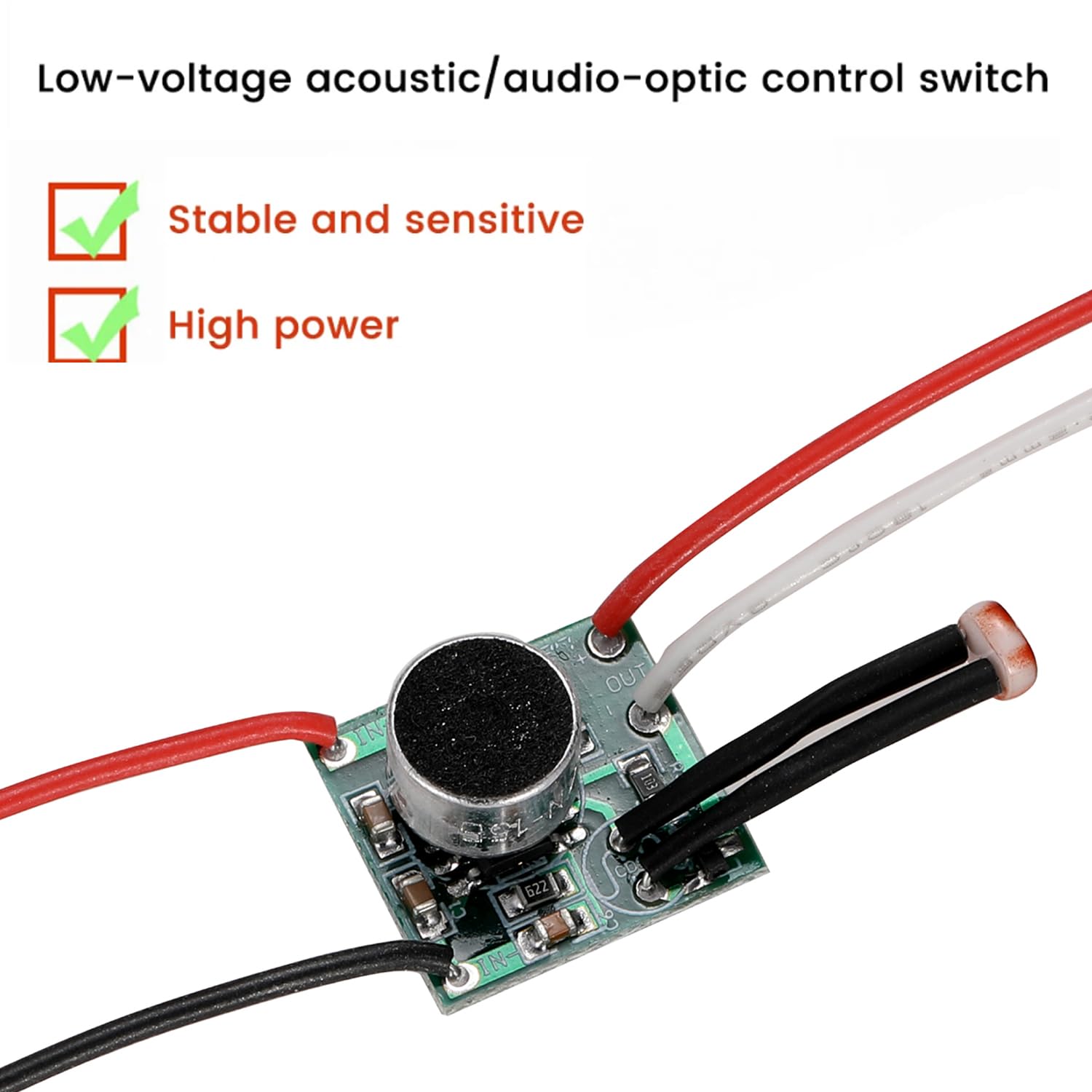 Greluma 3 Stk Zeitverzögerungsschalter für die Schalllichtsteuerung, DC 3–30 V Schalldetektorschalter, lichtempfindliches Sprachschaltermodul, hochempfindlicher schallaktivierter Schalter