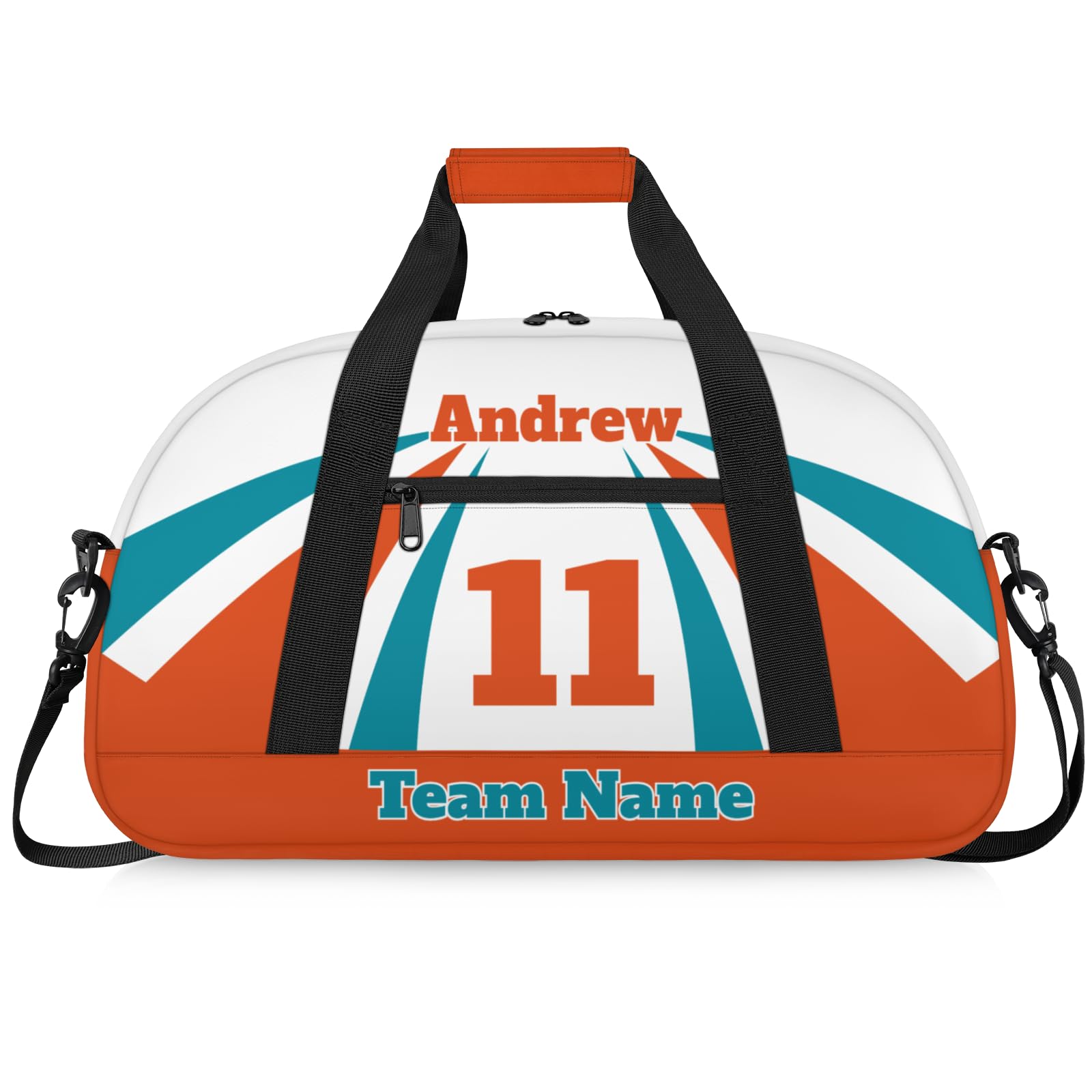Personalised Sports Duffle Bag | Custom Name Gym Bag with Shoulder Strap | Water-Resistant Football Rugby Basketball Volleyball Training Kit Bag for Teams | M-Green Orange