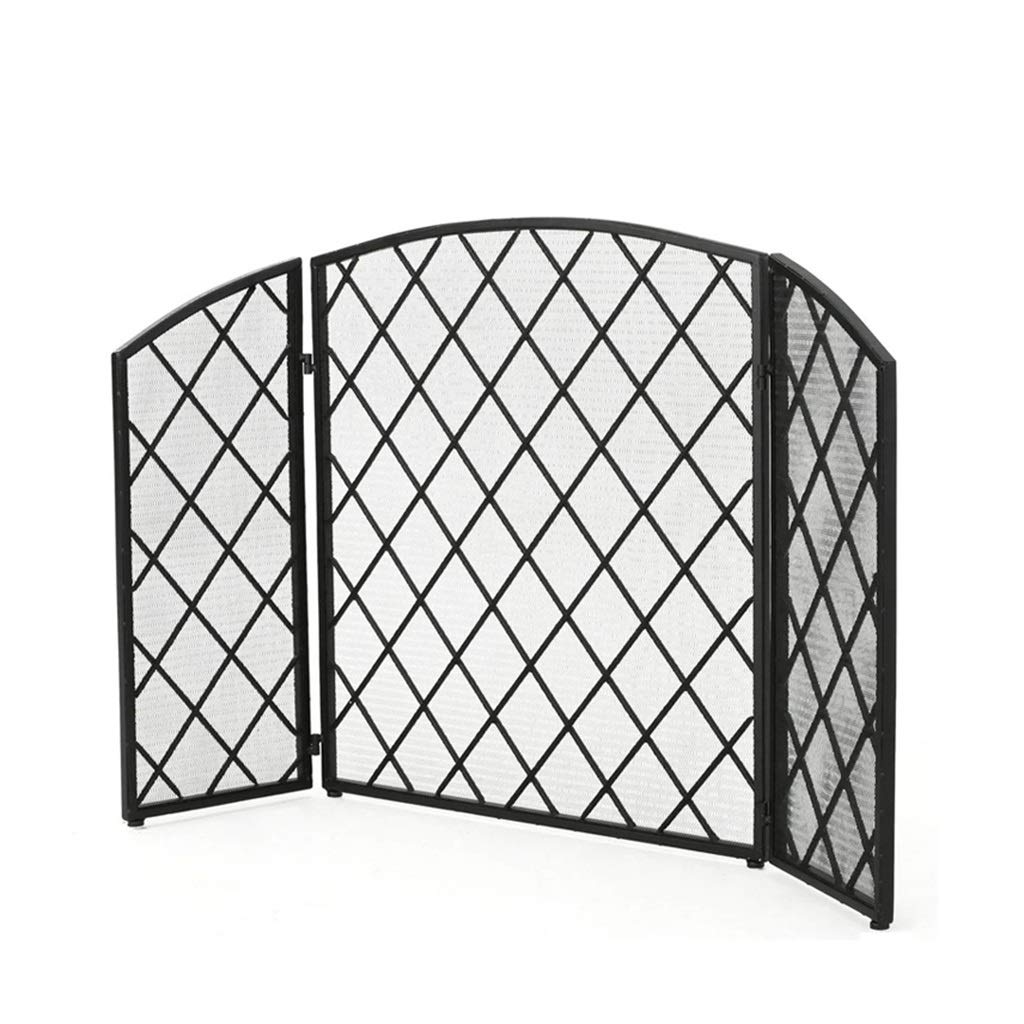 Schermo di Protezione per Camino Pieghevole a 3 Pannelli, parascintille, parafiamma, divisorio con Design ad Arco per stufe a Legna e a Carbone,Black