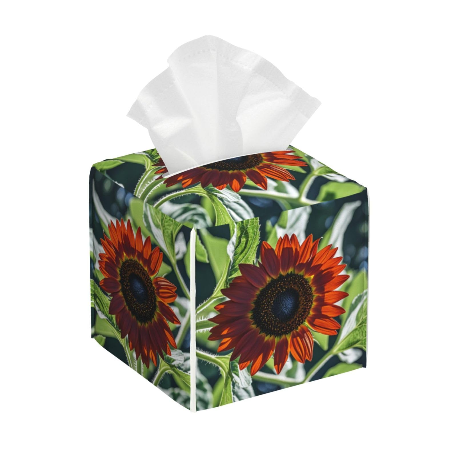 Red Sunflower Tissue Box Cover Square Cube Boxes