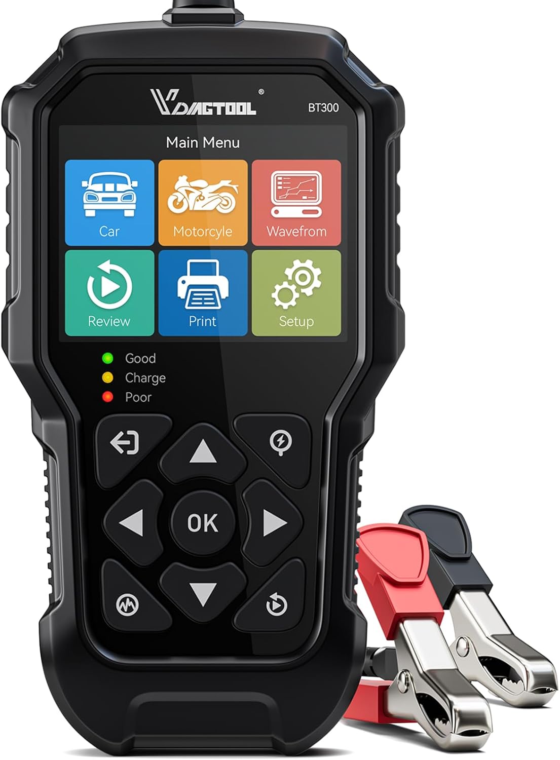 VDIAGTOOL BT300 6V/12V Battery Tester 5-3000 CCA - Load, Cranking, Charging Tester for Cars, Trucks, Motorcycles, Boats