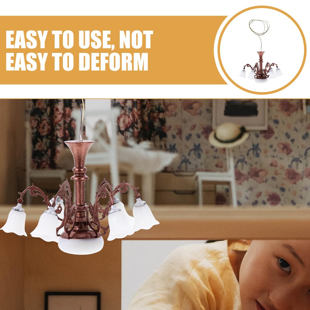 ERINGOGO Miniature Chandelier Tiny Hanging Ceiling Lamp for Dollhouse Decor 1/12 Scale Model Lighting Accessory for Table Scenes and Micro Landscaping - Image 4