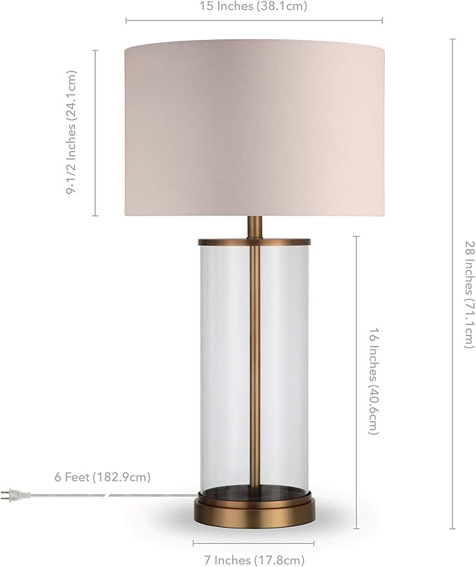 Lámpara de Mesa Henn&Hart 28" Pantalla de Tela Antique Brass/Blanco miniatura 3