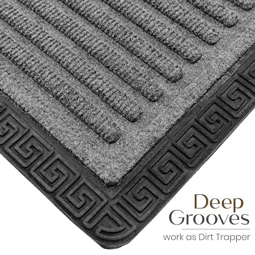 Image of Yellow Weaves Large Size (60x90 cm) Door Mat for Home Entrance, Outdoor Rubber Mat - Non-Slip, Anti Skid Foot Mat, Dirt Trapper, Heavy-Duty, Waterproof Doormat (Stripe Design, Grey Color)