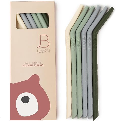 J.Børn - Pajitas de silicona y cepillo de limpieza, pajitas reutilizables de silicona, espirales plegadas sin BPA, pajitas reutilizables con 100% silicona de grado alimenticio (verde)