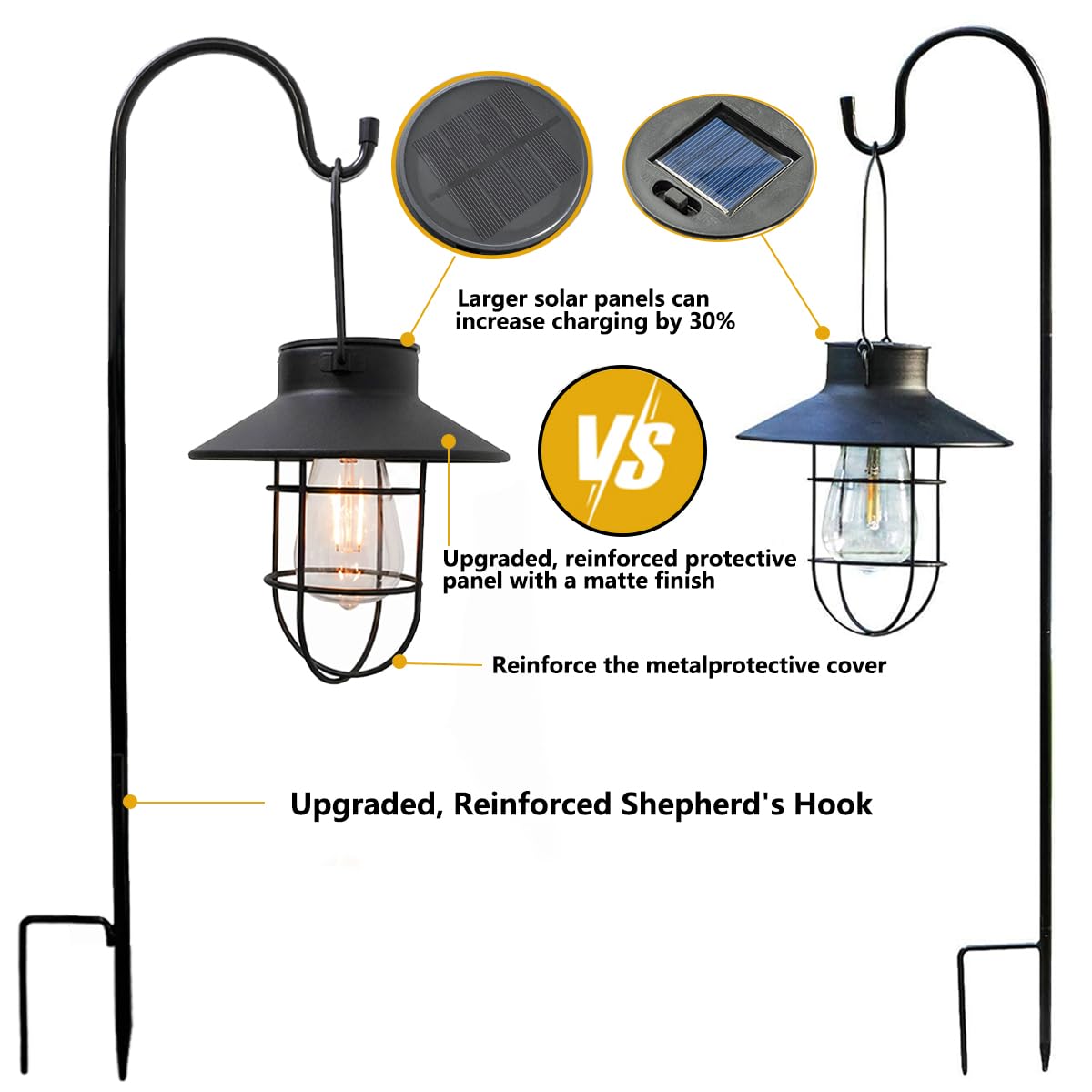 Lanterna nera olare, da appendere, da giardino, con lampadina Edison, confezione da 2 pezzi, include gancio da pastore, regalo ideale per donne, mamma, nonna, esterni, per cortile, patio, cortile