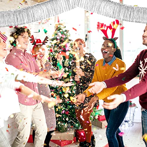 Image of 6 Pack 10 Feet Silver Foil Fringe Garland Metallic Tinsel Streamers Banner Wall Hanging Curtain Backdrop Banner for Parade Floats, Thanksgiving, Christmas, Birthday, Halloween Party Decorations