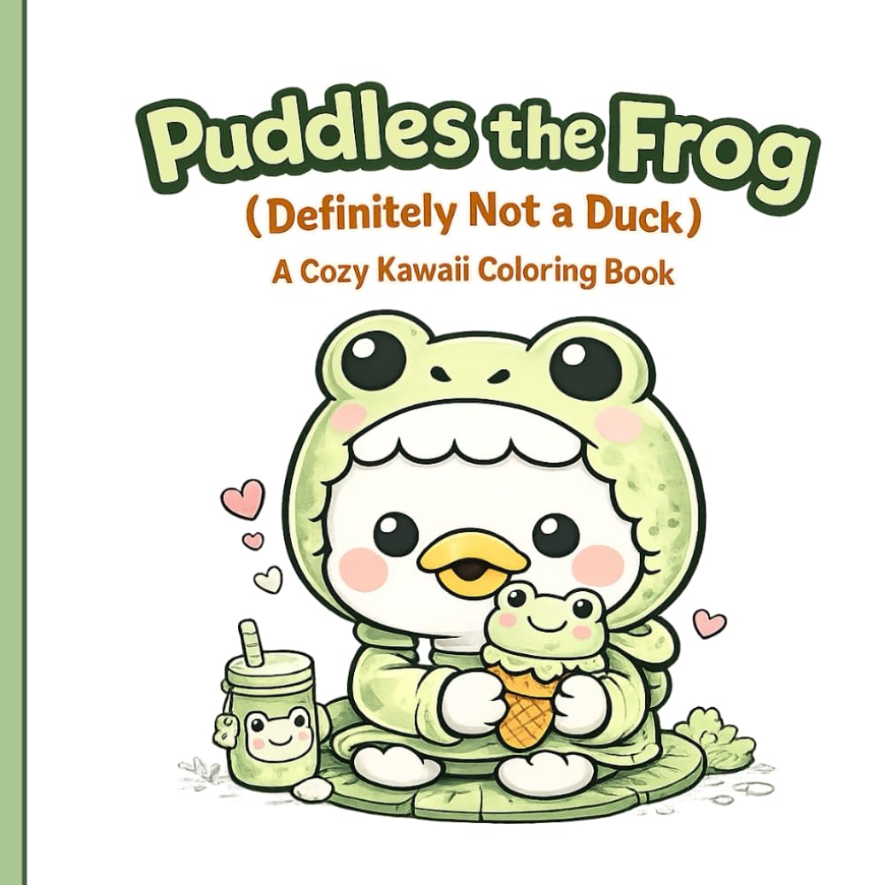 Puddles the Frog (Definitely Not a Duck): A Cozy Kawaii Coloring Book (The Puddles Coloring Book Series)