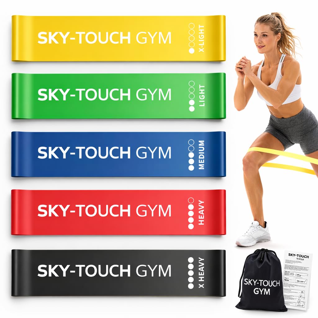 SKY-TOUCH Resistance Stretch Bands Set of 5, Improve Flexibility and Strength Premium Workout Equipment, Skin Friendly, Pull up Assist, Fitness Band, Suitable for Muscle Stretching, Yoga,Exercise Gym