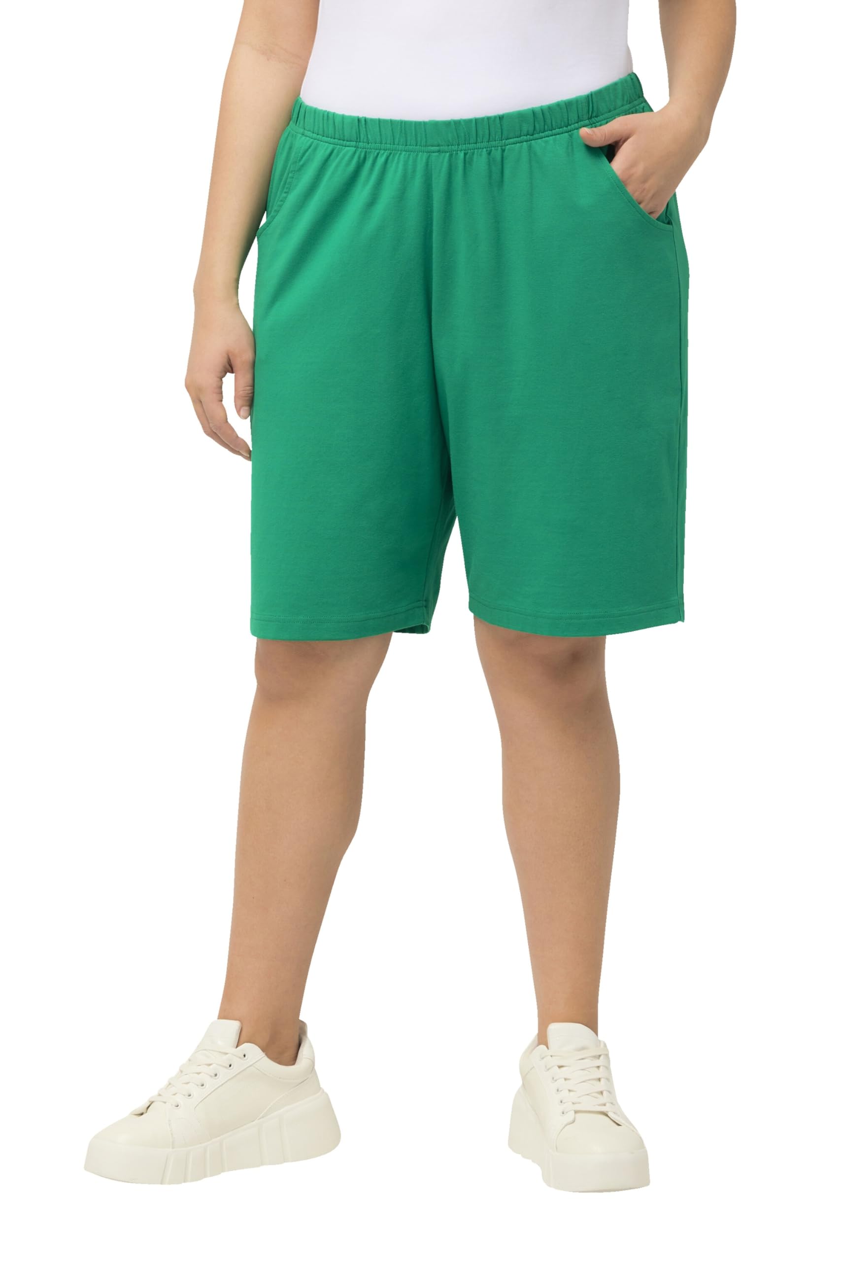 Ulla Popken Women's Emerald Jersey Shorts, Pockets, Elastic Waistband Trousers, 45W / 32L