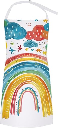 MUSM Apron for Adults - 27.6 X 31.5 Inch, Heavy-Duty Polyester Aprons with Two Large Pockets, Waterproof Rainbow Outline Art Kitchen Apron for