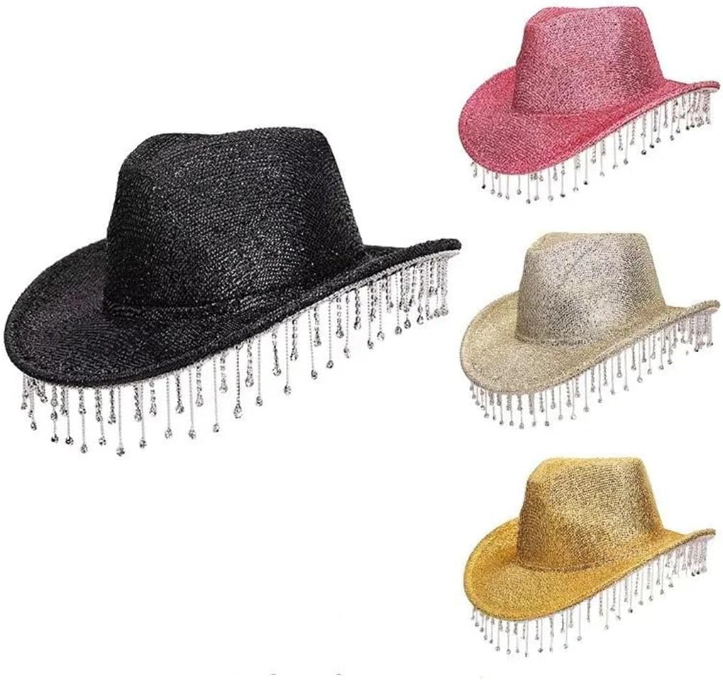 Hndudnff Women Sequins Fringes Cowboy Hats Festival Accessories Party Decorations Hats