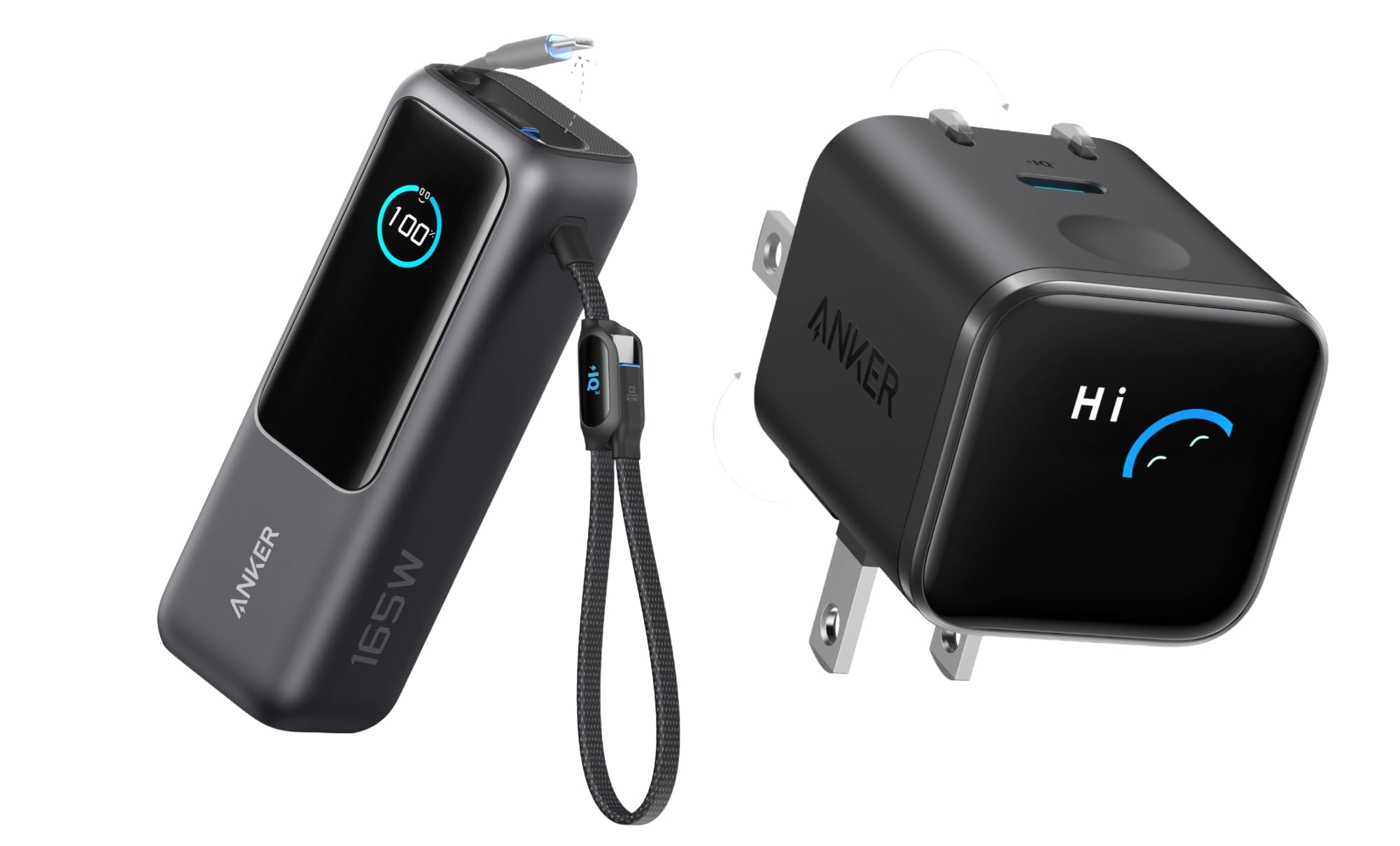 Anker Power Bank para Laptop de 25000 mAh con 3 Puertos USB-C de 165W & Cargador Pantalla Smart 45W Nano Cargador USB‑C GAN de Carga Rápida (Lote)