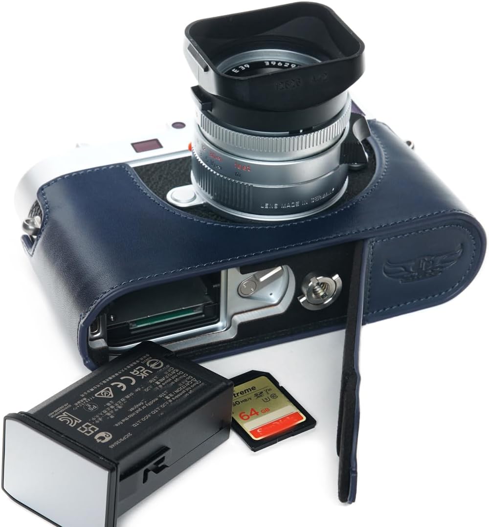 TP Original Handmade Genuine Real Leather Half Camera Case Bag Cover for Leica M11 Bottom Open Version Blue color