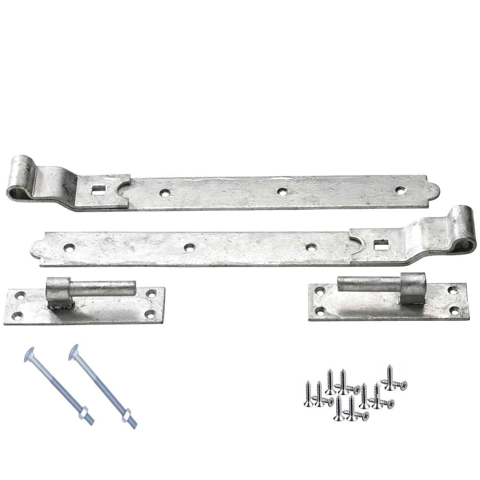 30" Cranked Hook and Band Hinges – Galvanized Heavy-Duty Gate & Door Hinges – Rust-Resistant Outdoor Hardware with 19mm Pin