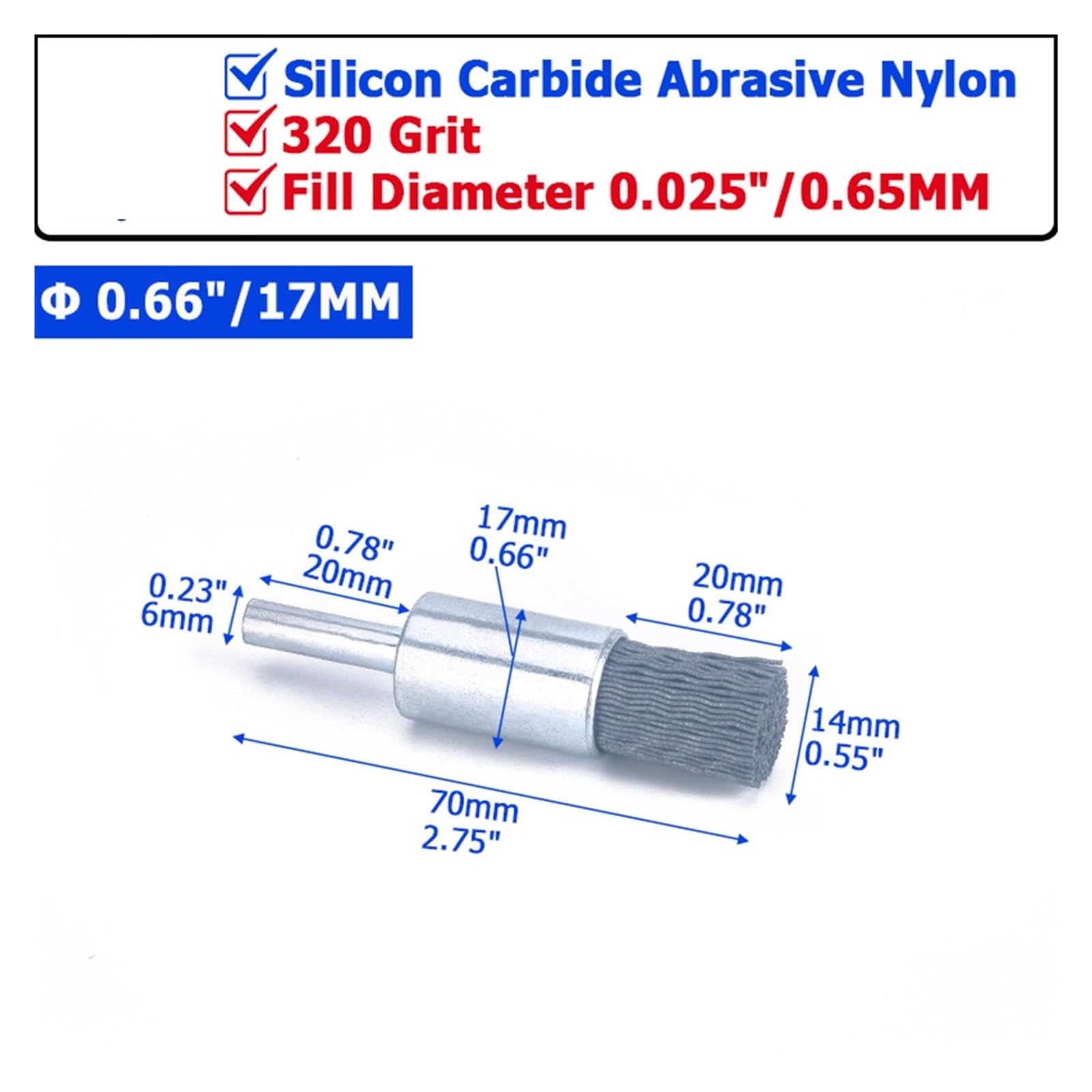 cepillo de alambre, Cepillo abrasivo de nailon con extremo copa Cepillos abrasivos , alambre carburo silicio, óxido taladro(320Grit 0.66in(17mm))