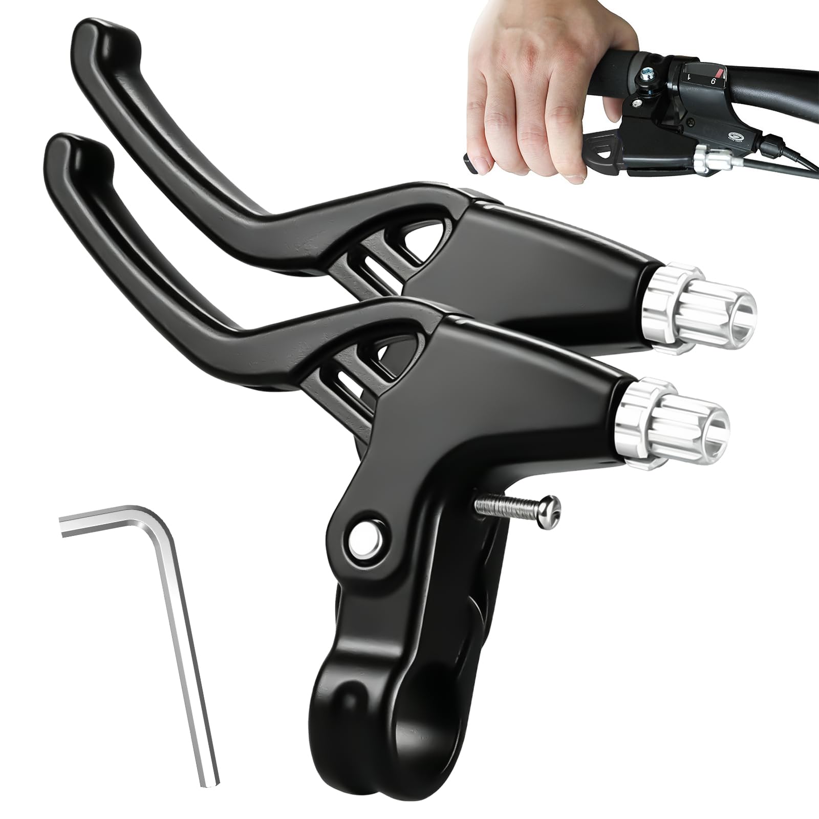 ICOUVA 1 Pair Bicycle Brake Levers,Hand Brakes Universal Cycling Brake Level Handles Handlebar Aluminum Alloy Brake Lever Brake Handle for MTB Mountain Bike Road Bicycle-Black