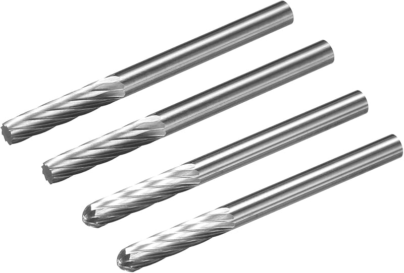 uxcell Tungsten Carbide Rotary Files 1/8" Shank, Single Cut Cylindrical Radius End Rotary Burrs Tool 3mm Dia, for Die Grinder Drill Alloy Steel Hard Metal Carving Polishing, 4pcs