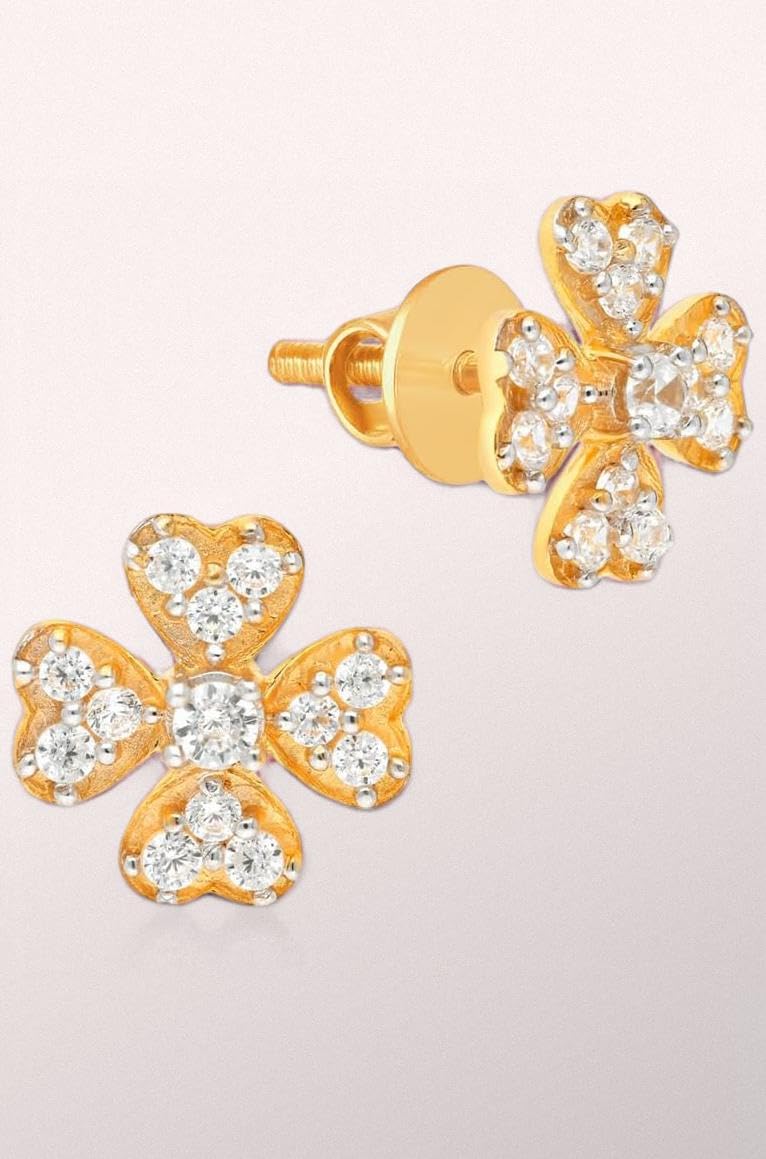 Malabar Gold & Diamonds | Starlet Collection 18KT|Pure Yellow Gold & Cubiz Zirconia Floral|Stud|Earrings for Kids with Screw Back Closure