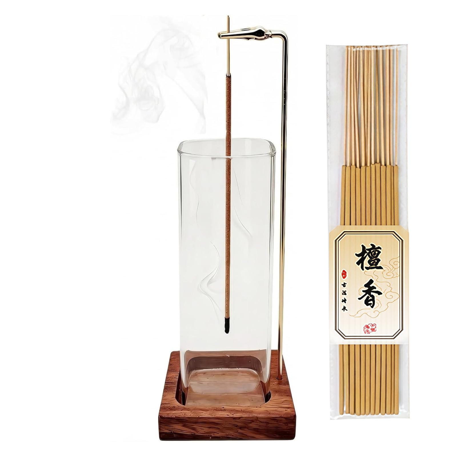 Incense Holder,Incense Holder for Sticks with Removable Glass Ash Catcher,Incense Sticks Holder with 20 Incense Sticks for Meditation and Yoga Room&Home Decoration(Wood Base)