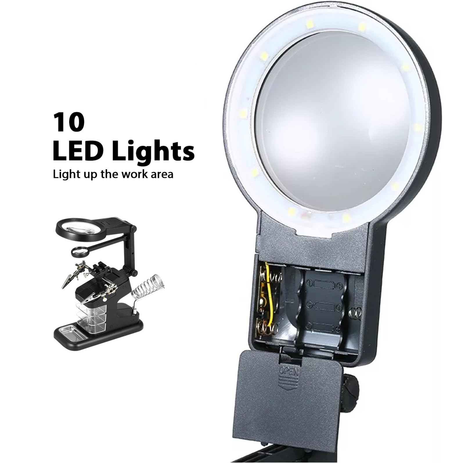 PRETYZOOM Morsetto USB per Saldatura 10 Luci Led, Lente di Ingrandimento, Materiale Abs e Metallo, Supporto Flessibile per Riparazioni Elettroniche e Saldatura