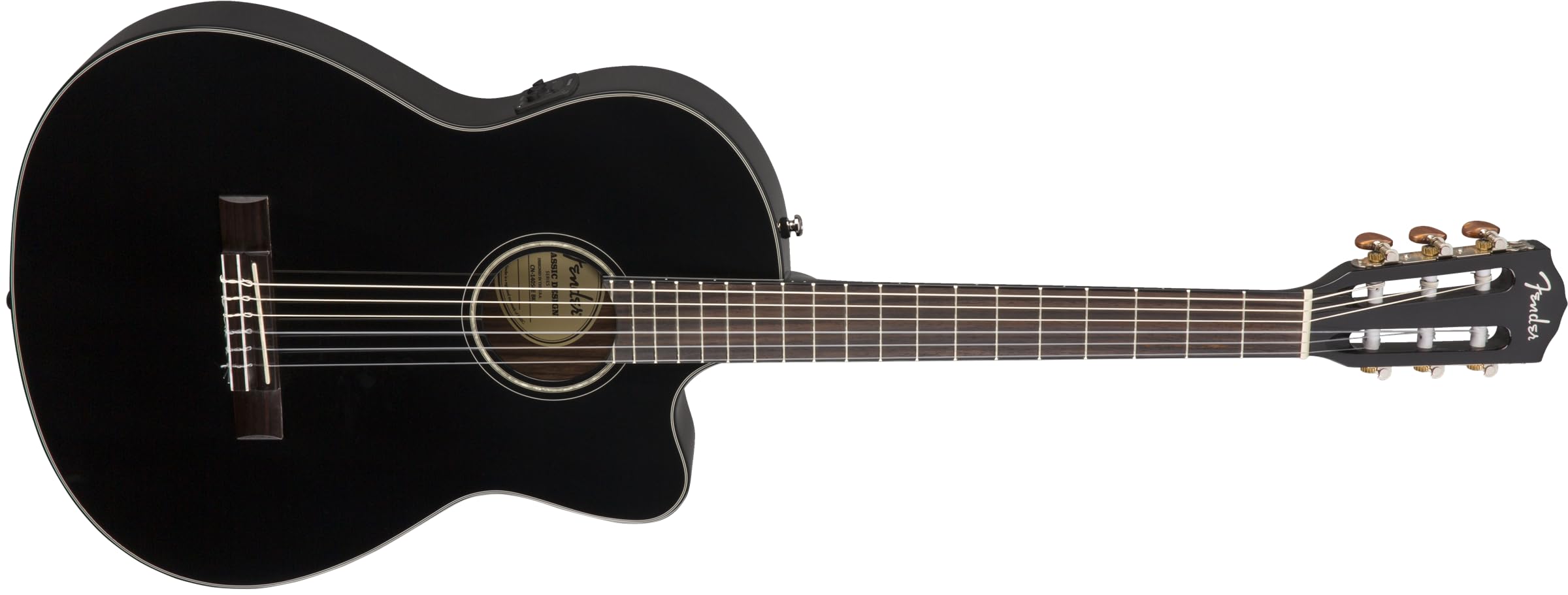 Fender CN-140SCE Guitare acoustique en nylon, touche en noyer, noir avec étui, Inclus des Cours Virtuels Gratuits sur Fender Play