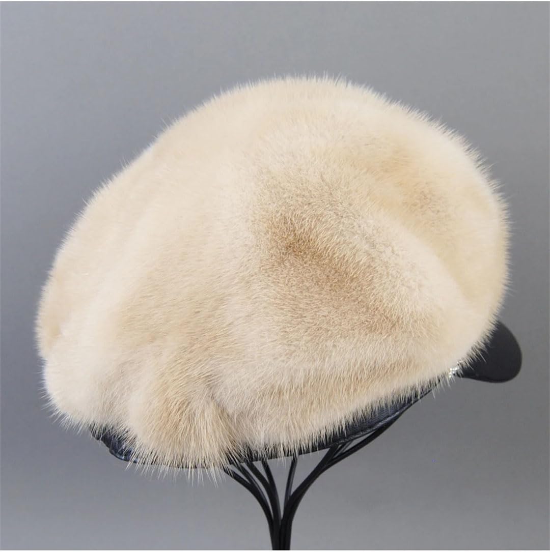 Gorros de invierno de piel de visón real de piel de visón para mujer, cálidos y naturales, viseras de piel de visón, gris (Gray9 2), Talla única