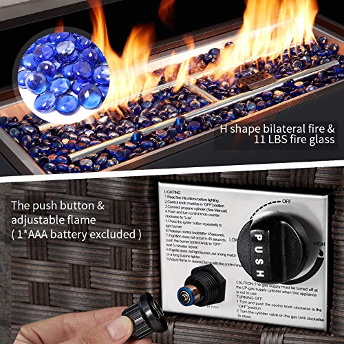 U-MAX-44in-Outdoor-Propane-Gas-Fire-Pit-Table-50000-BTU-Auto-Ignition-Gas-Firepit-with-Glass-Wind-Guard-Black-Tempered-Glass-Tabletop-Blue-Glass-Rock-Brown-PE-Rattan-CSA-Certification