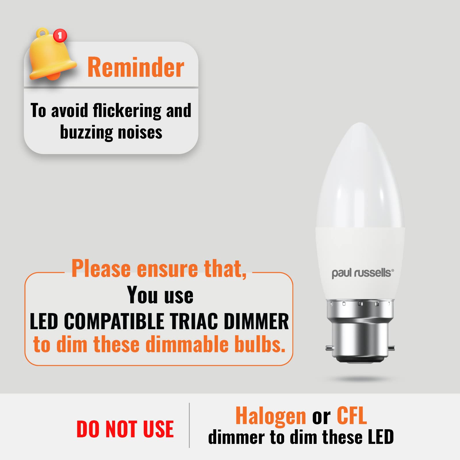 paul russells LED Candle, Dimmable Bayonet Fitting Light, 5.5W 470LM B22 C37 LED Bulbs, 40w Equivalent - Image 2