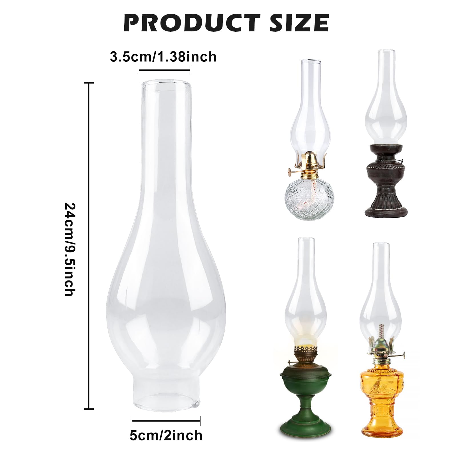 Paralume di Ricambio in Vetro per Lampada a Olio/Petrolio (Base 5 cm, Altezza 24 cm)