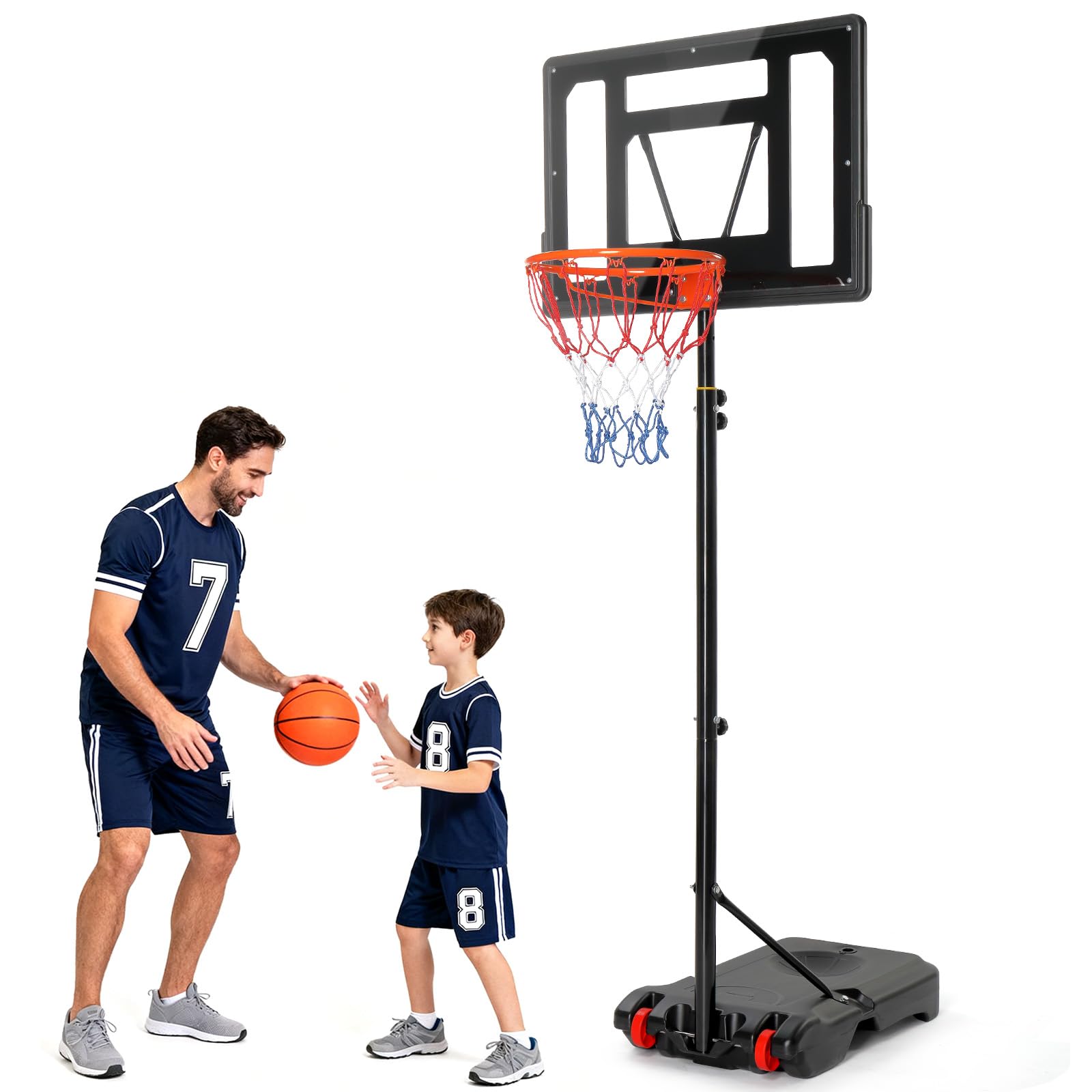 LEADZM Panier de Basketball Extérieur avec Support et roulettes, 2 Filets, pour Enfants et Adolescent, Support de Basketball pour Jardin et Cour, Hauteur Réglable de 155-210 cm (Noir)