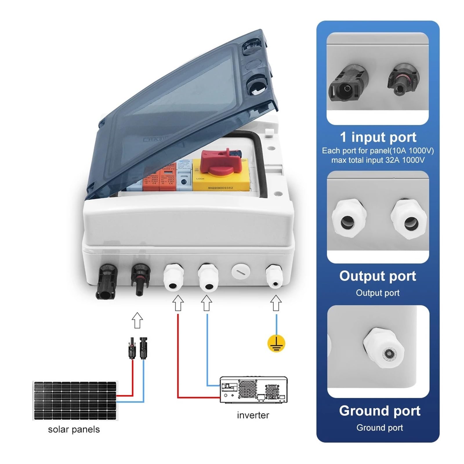 Coffret de Combinaison PV Solaire photovoltaïque avec 1 entrée 1 Sortie DC 1000V Boîte à fusibles IP65