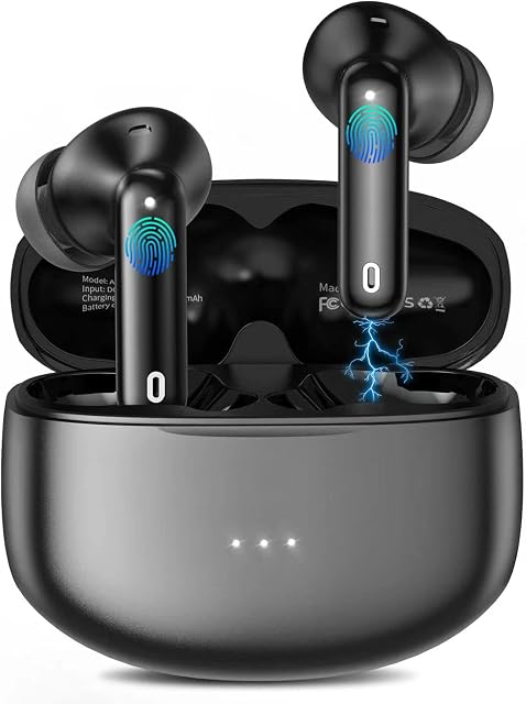 XIAOWTEK Wireless Earbuds, 50Hrs Playback Bluetooth Headphones in Ear with Mic, Touch Control HiFi Stereo Noise Cancelling Earbuds, IPX7 Waterproof Sports Wireless Headphones for Android/iOS